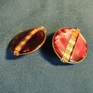 Gold-Tone Red Oval Earrings with Inlay Accent
